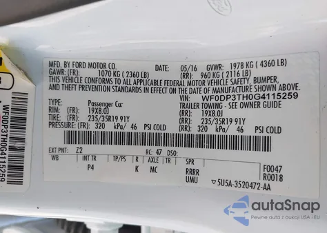 2016 Ford Focus Rs z USA, uszkodzony, nr VIN WF0DP3TH0G4115259